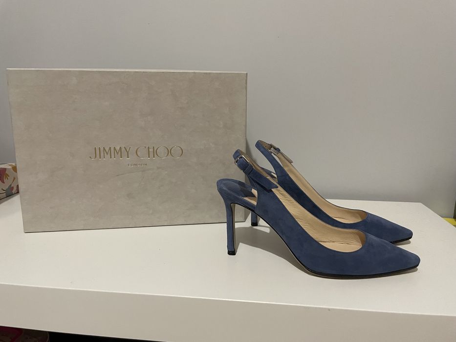 35 Jimmy Choo szpilki zamszowe niebieskie