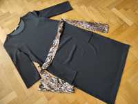 Czarna dzianinowa sukienka ZARA z paskiem i kieszeniami