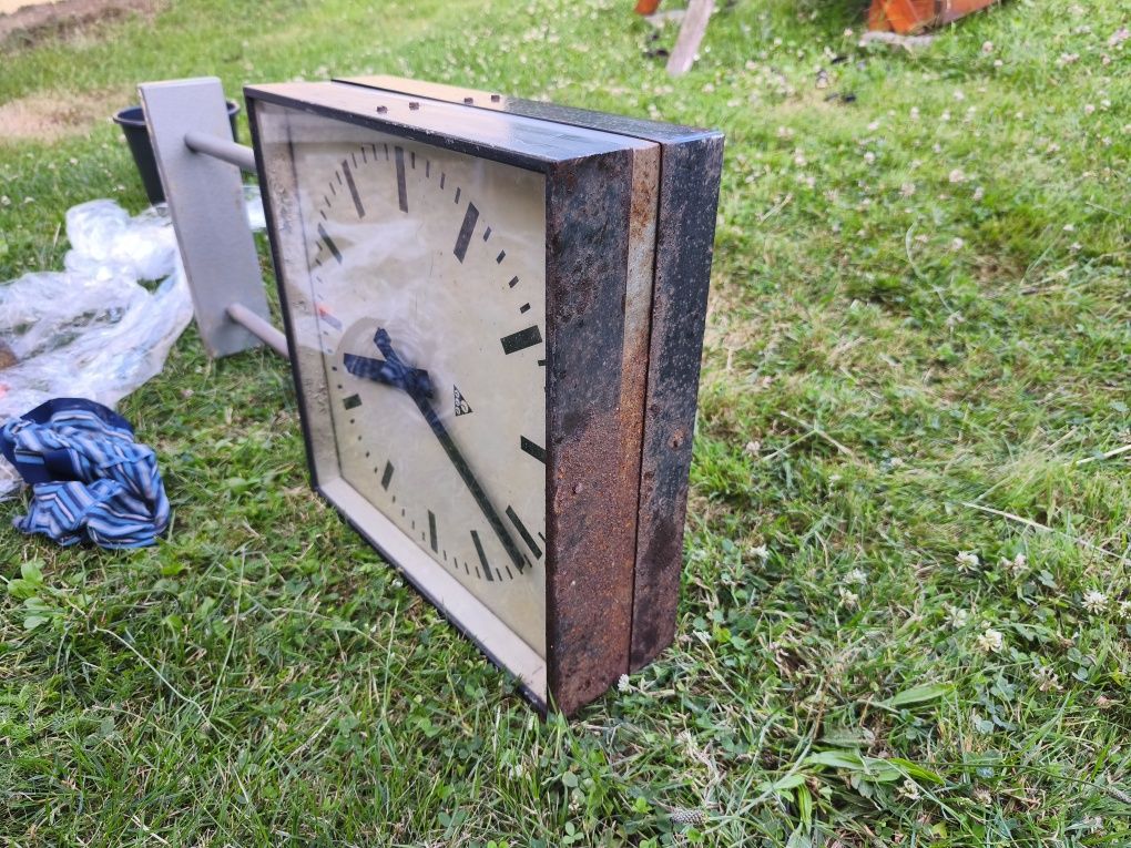 Zegar kolejowy obustronny Pragotron 43cm x 43cm UNIKAT oryginał pkp