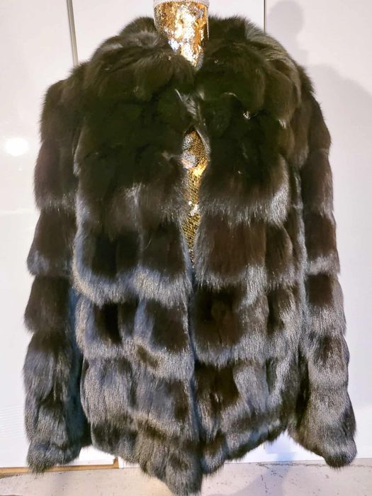 Futro naturalne r L czarna kurtka lis prawdziwy naturalny nie jenot