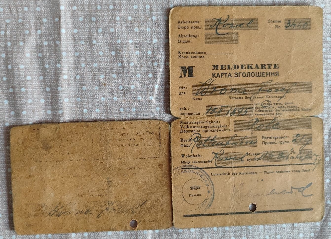 Stare karty meldunkowe Kowel Wołyń II wojna światowa meldekarte