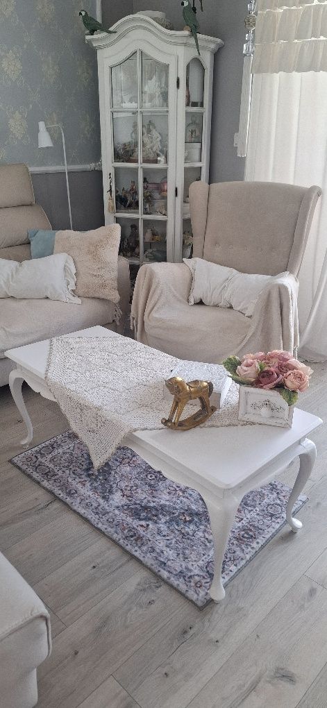 Ława stolik kawowy z duszą Wiktoriański Shabby styl biały
