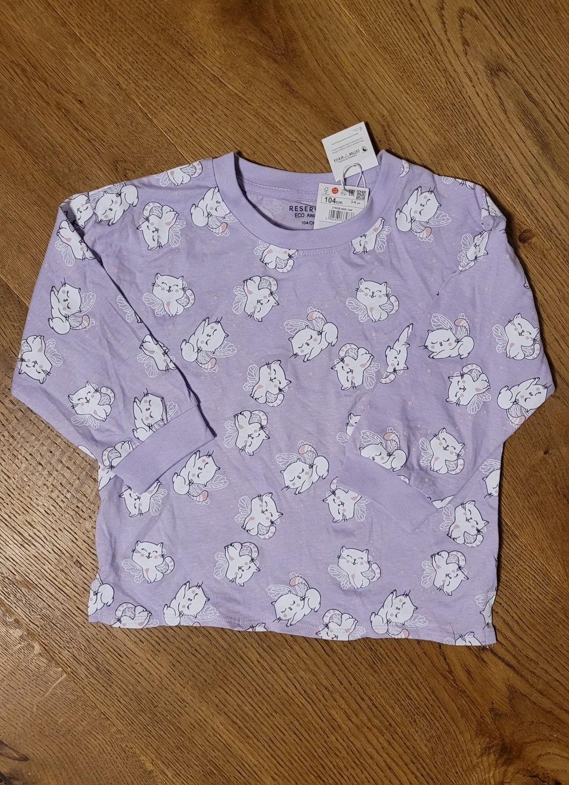 NOWA bluzka Reserved z długim rękawem 104 w kotki, fioletowa liliowa
