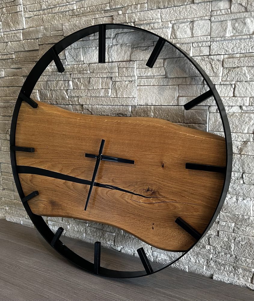 Zegar w stylu loft z drewna dębu - średnica 60 cm