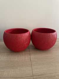 Dwie czerwone ceramiczne doniczki jak nowe