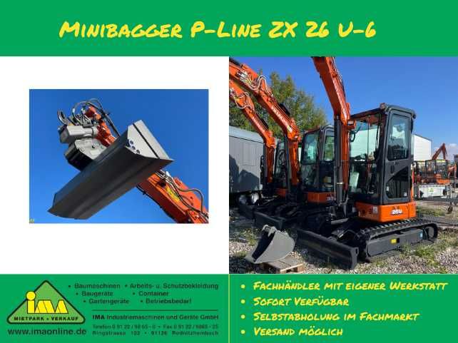 Minikoparka P-Line Hitachi ZX 26 U-6 pełne wyposażenie, obrót 360°