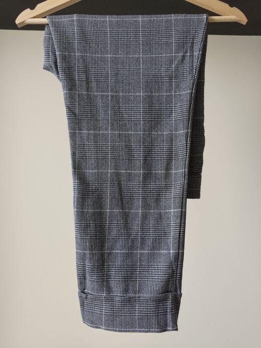 Spodnie w kratkę kratę szare garniturowe damskie 38 M wiskoza