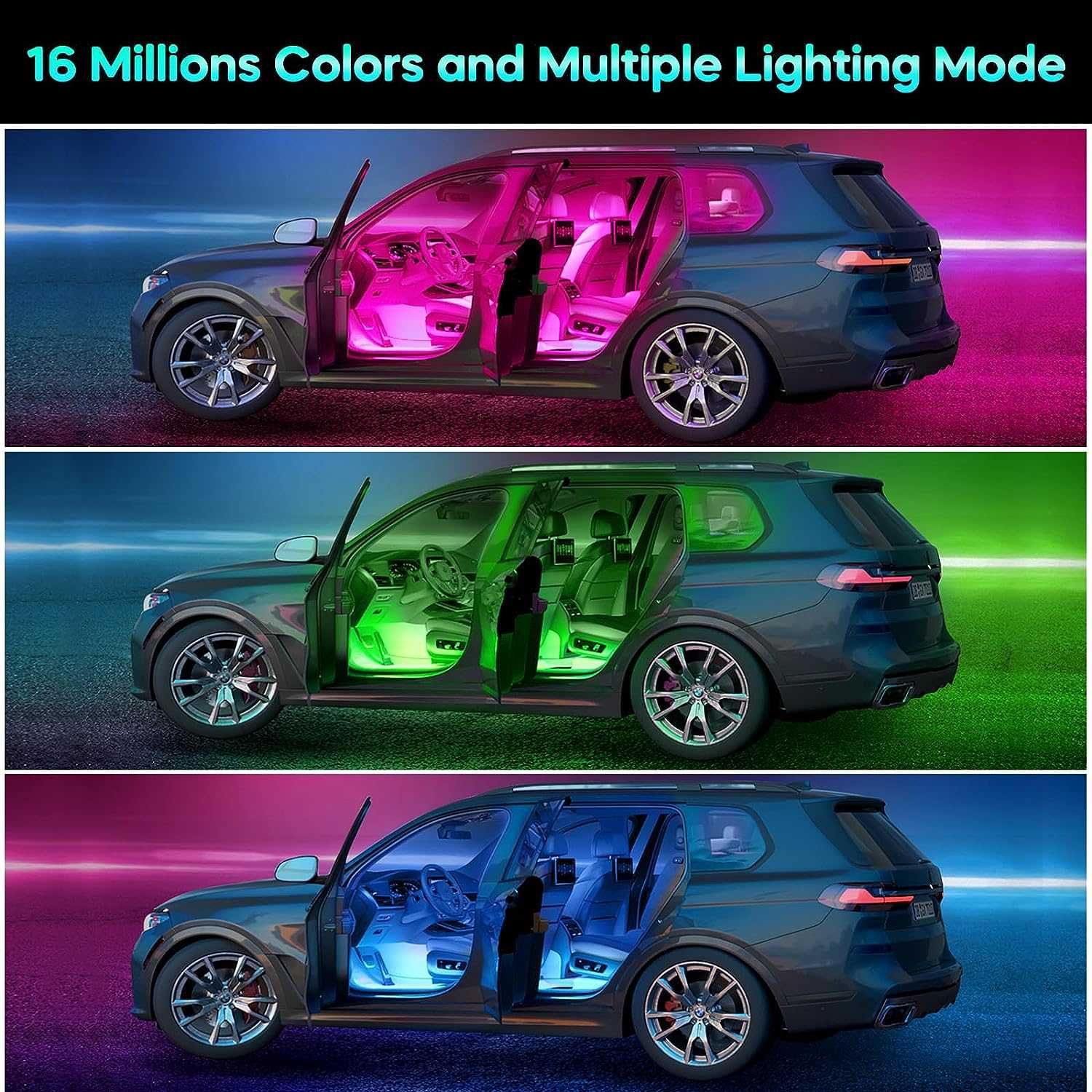Oświetlenie wewnętrzne samochodu taśma świetlna LED RGB -USB- WINZWON