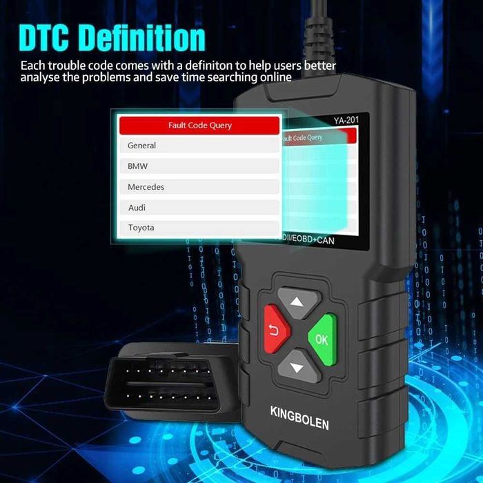 Діагностичний Сканер/Тестер Помилок OBD2/EOBD+CAN KINGBOLEN YA-201 США