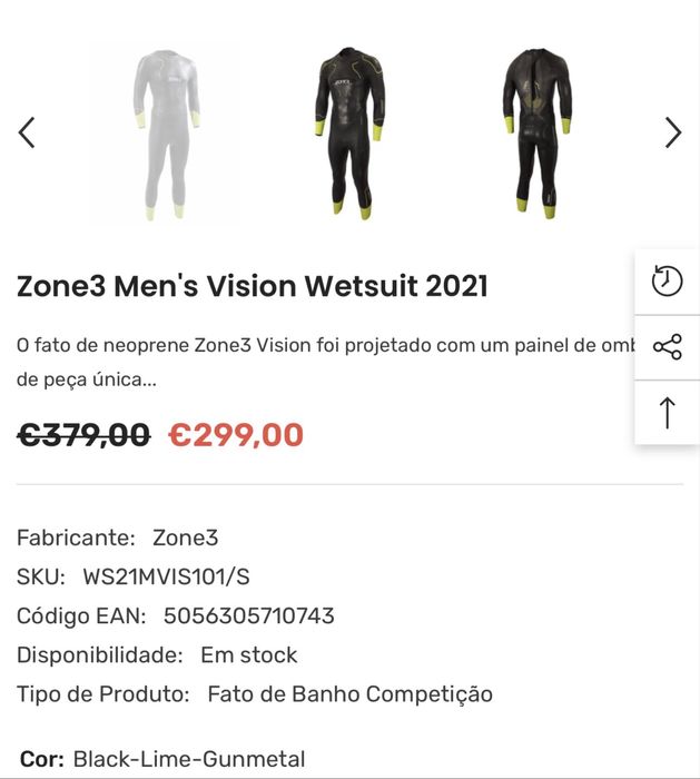 Fato vision Zone3 Tamanho xl mas veste como M/L