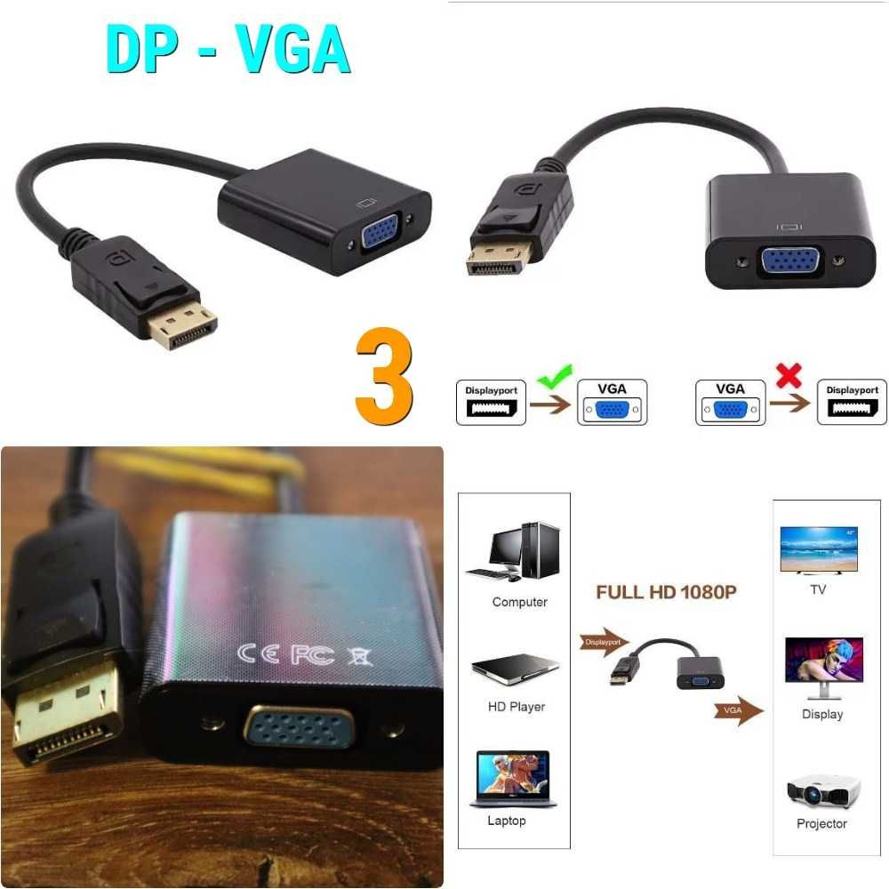 HDMI на VGA, DP на VGA, mini DP на VGA, DP на DVI, адаптер зі звуком