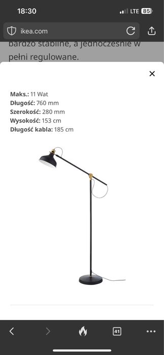 IKEA RANARP Lampa podłogowa czarna