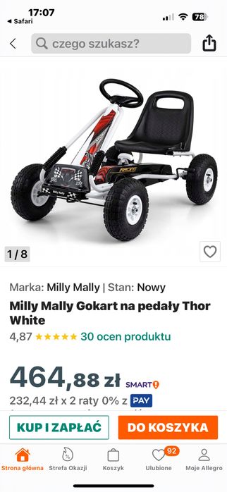 Gokart na pedały Milly Mally thor white
