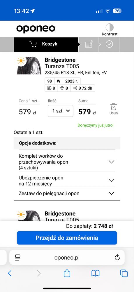 235/45 R18 Bridgestone Turanza T005 Enliten EV Nowe Demo