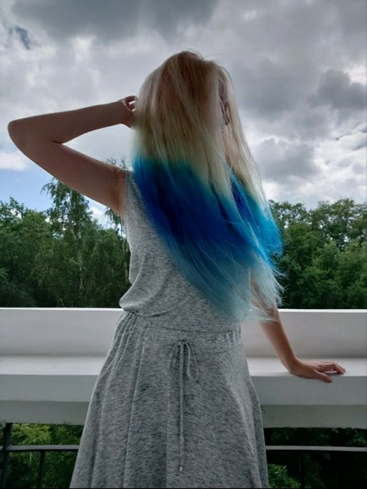 tęczowa kolorowa peruka z włosów naturalnych ludzkich