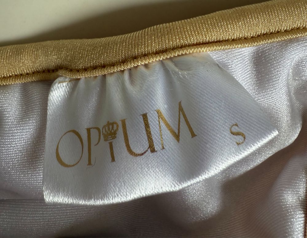 Beżowy strój kąpielowy dwuczęściowy boho z frędzelkami push up Opium