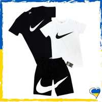 Комплект шорти Nike Big Swoosh + футболка Nike біла/чорна. Свуш S-2XL