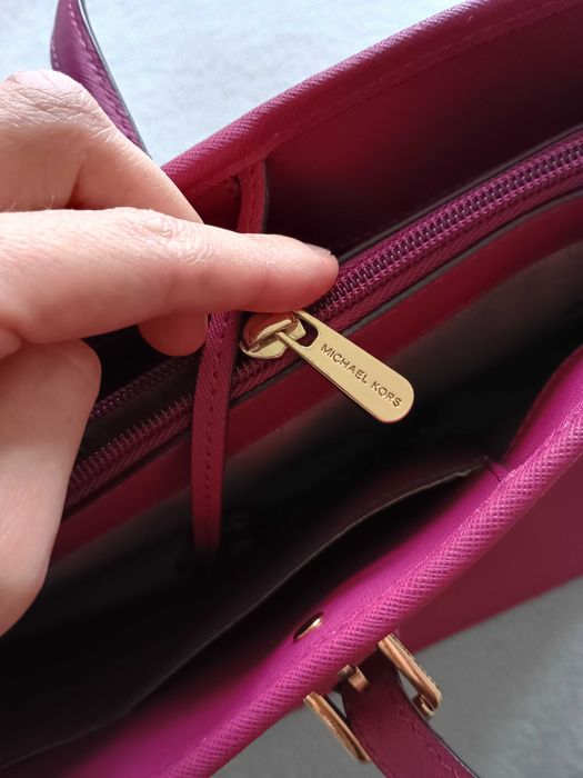 Oryginalna skórzana duża, pojemna torba shopper MK Michael Kors fuksja