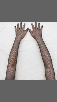 Rękawiczki długie czarne siateczkowe