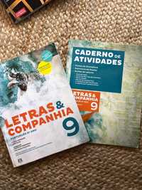 Livro de Português "Letras e Companhia" e caderno de atividades