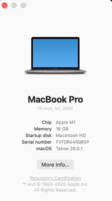 MacBook Pro 13' 2020, M1, 16GB RAM, 512GB SSD, space gray, touchbar