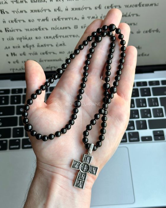 Чоловічий хрест Крест на бусах мужской православный брояница на шею