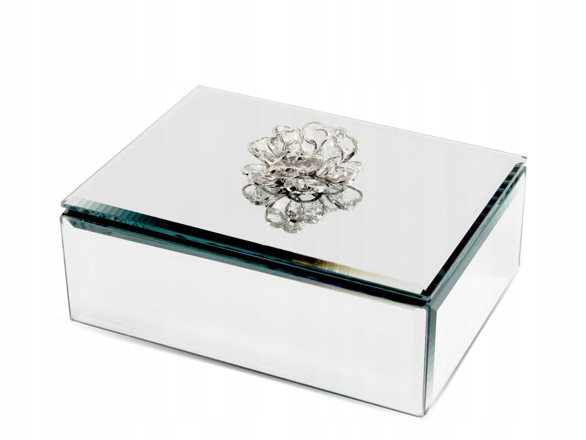 Szkatułka pudełko lustro kwiat róża cyrkonia welur glamour