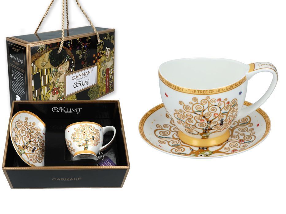 Filiżanka espresso Vanessa - G. Klimt, Drzewo życia, białe tło CARMANI