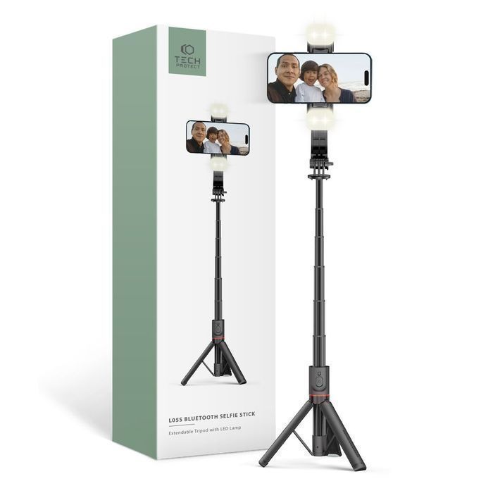 Tech-Protect L05S Bluetooth Selfie Stick Tripod & Led Light Black