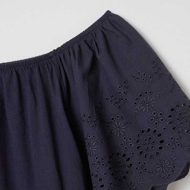 H&M granatowa hiszpanka bluzka top tunika ażurowa ażurowe rękawy