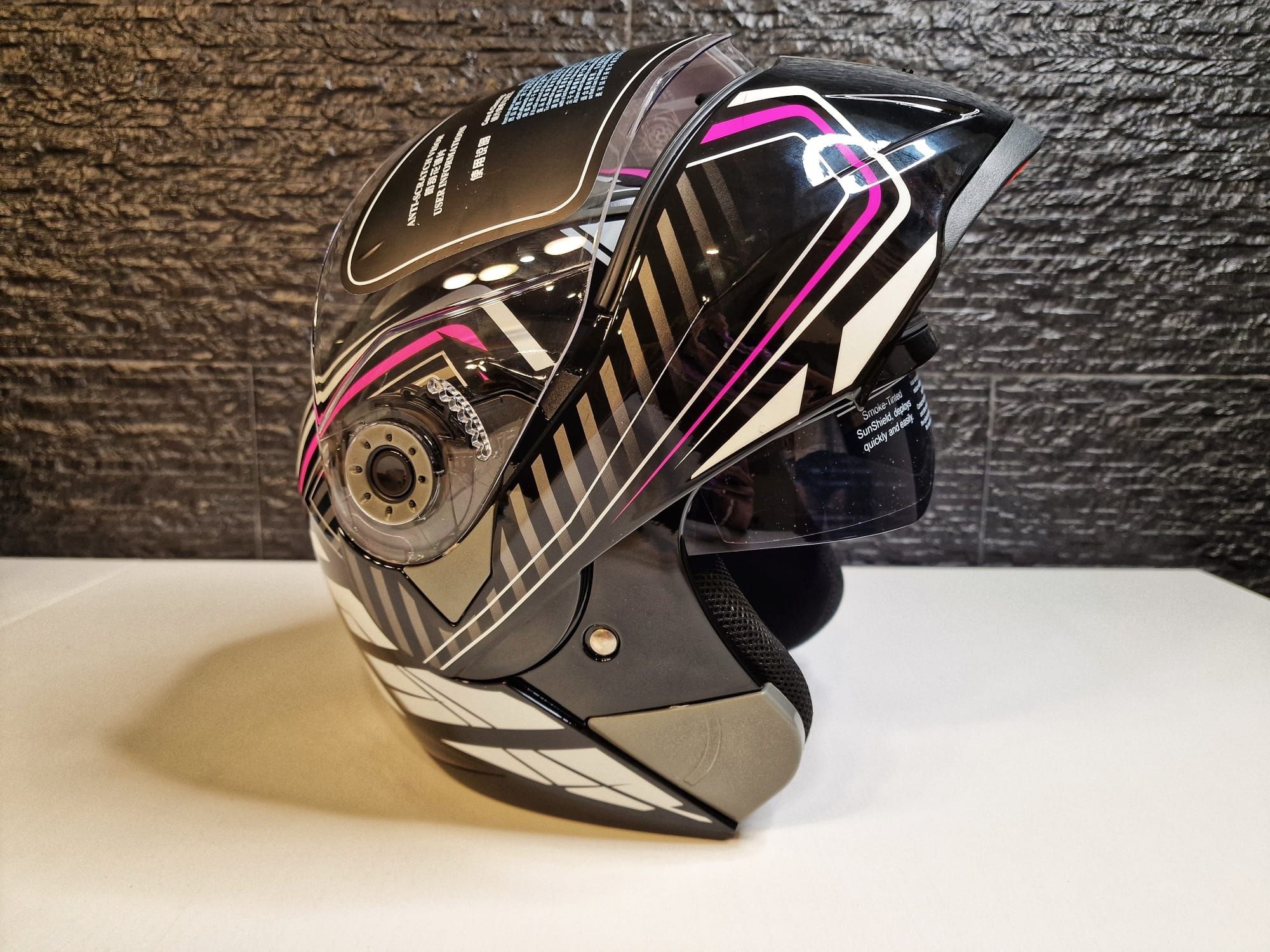 [NOVO] CAPACETE Mota Modular Viseira Dupla Rosa