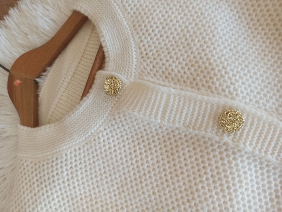 Tweedowy kardigan marynarka żakiet sweter na złote guziki  L/40 XL/42