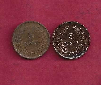 Moedas da Monarquia D.  Carlos I  5 Reis  1901 e  1904  cobre