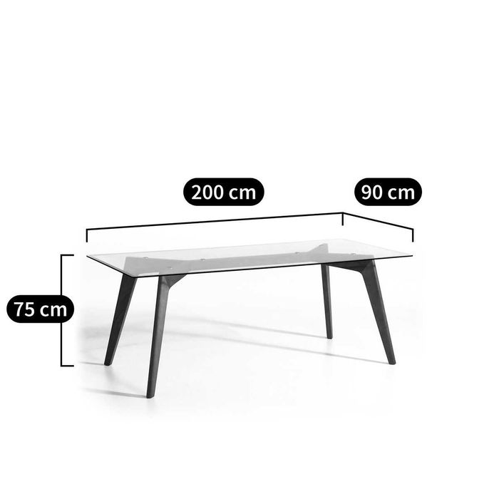 Mesa de jantar com tampo de vidro e madeira Carvalho