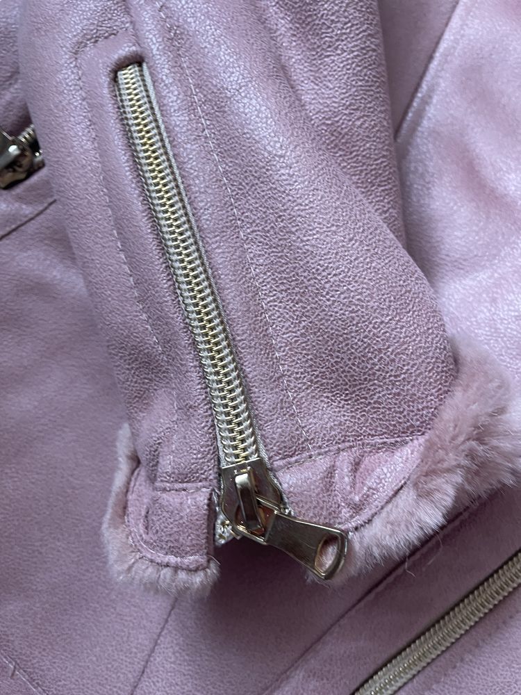 Женская дубленка р 46 розовая пепельная пальто зимняя куртка