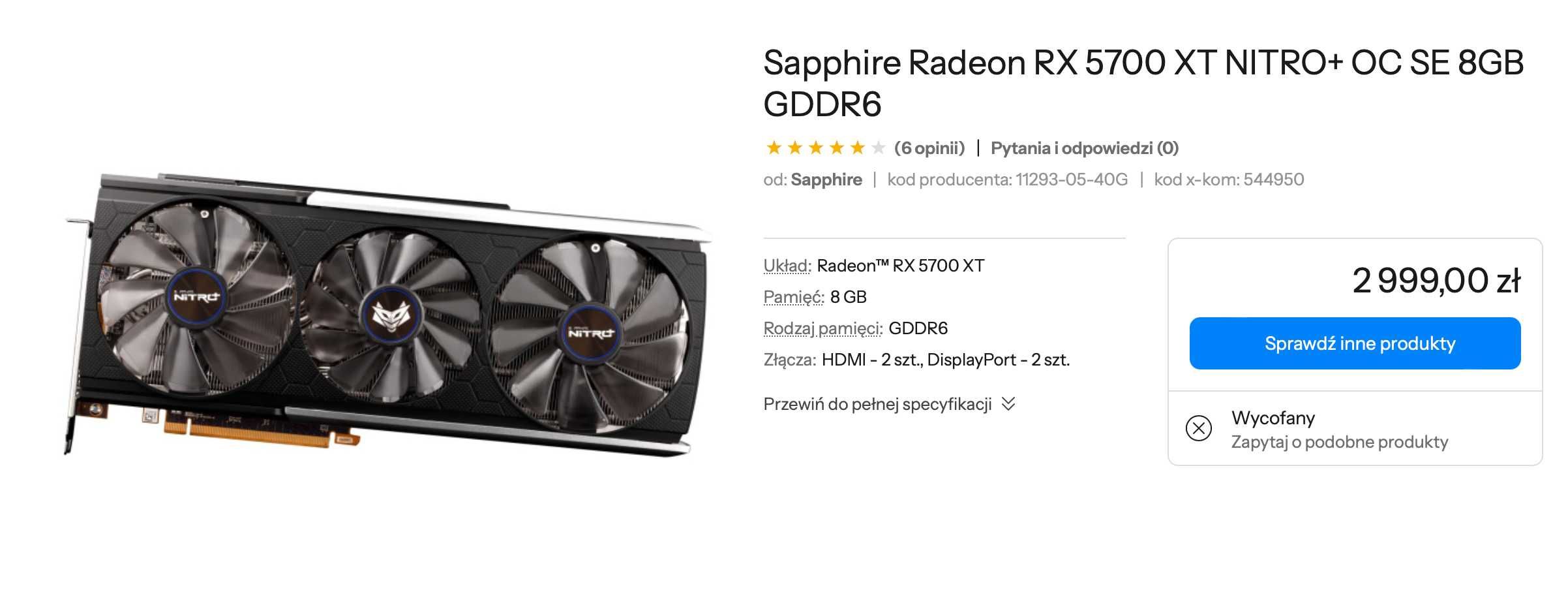 Sapphire Radeon RX 5700 XT NITRO+ 8GB GDDR6 UNIKAT