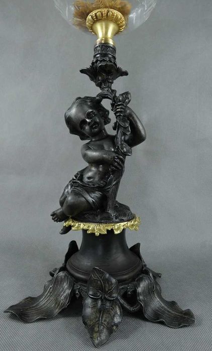 Figuralna Lampa naftowa AMOR Putto brenner HS kominek klosz 78 cm