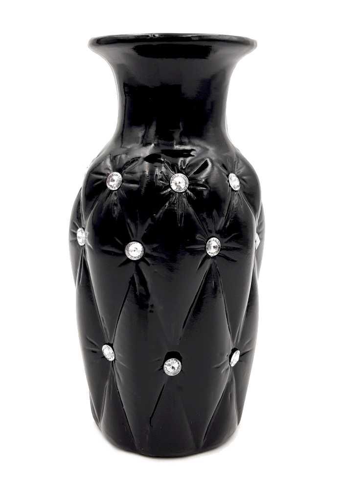 Wazon ceramiczny biały czarny z kryształkami flakon na kwiaty glamour