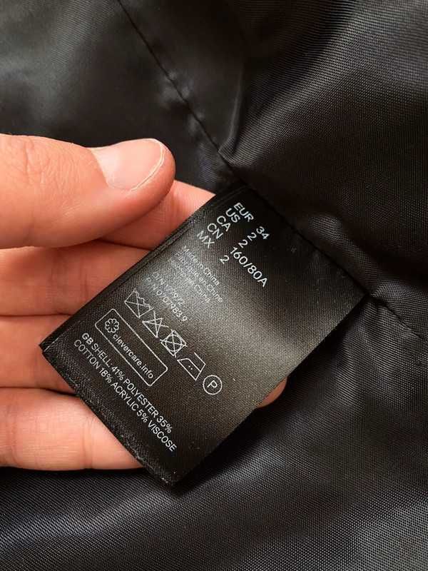 Czarna biała kurtka żakiet marynarka tweed ze srebrna nitką h&m xs