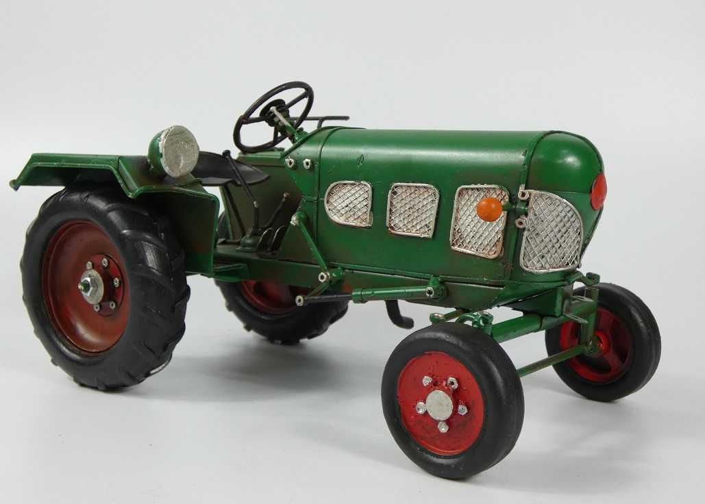 Metalowy zielony traktor pojazd ciągnik RETRO