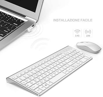 Klawiatura i Mysz Bezprzewodowa JOYACCESS, Cicha, QWERTY, Srebrna