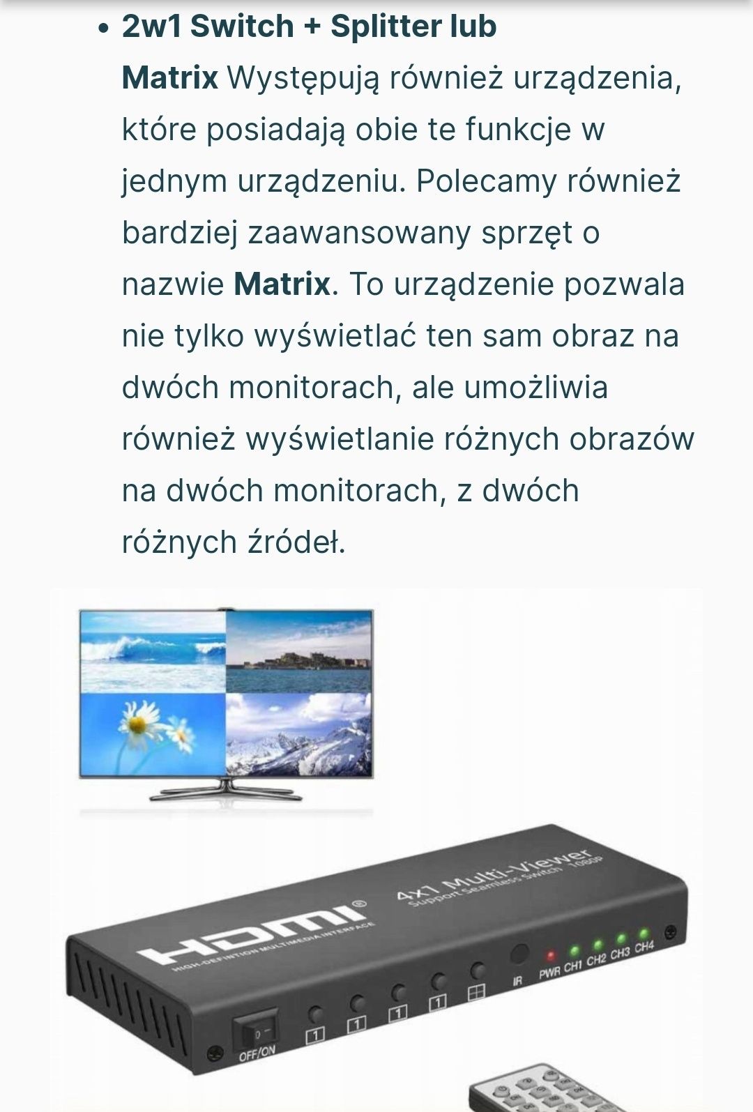 HDMI 4x1 Multi-Viewer Switch 1 Ekran z 4 Kamer