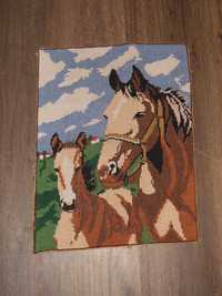 Haft krzyżykowy obraz konie