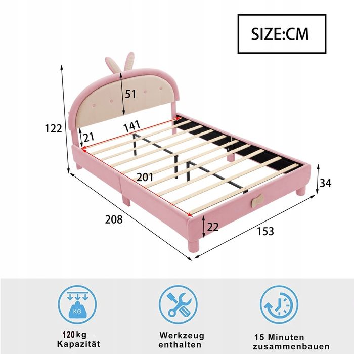 Вживане дитяче підліткове ліжко для дівчинки з м'якою оббивкою зайчик