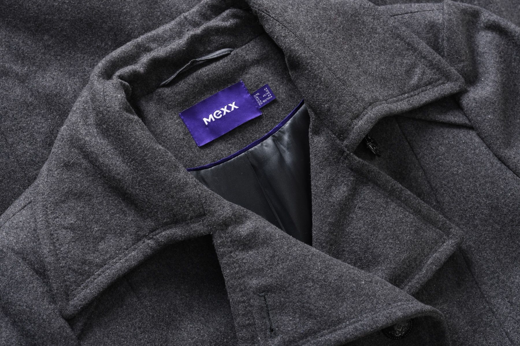 MEXX elegancki taliowany płaszcz damski 75% wełna ciemnoszary r. 44
