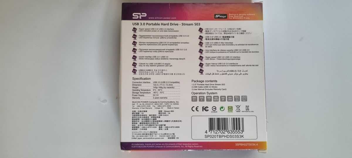 Silicon Power SP Stream S03 2TB nowy dysk USB 3.0 zewnętrzny Portable