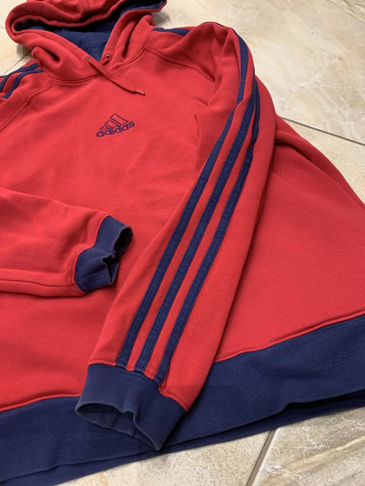 Czerwona bawełniana bluza z kapturem Adidas
