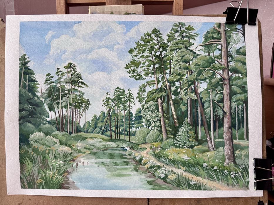 Пейзаж із соснами на тлі неба