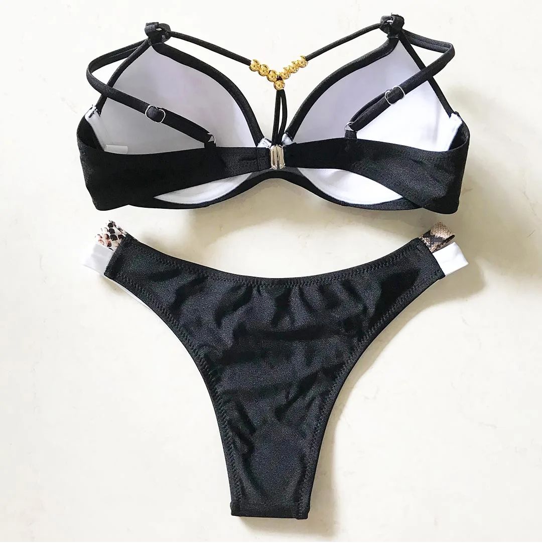Kostium Kąpielowy BIKINI Komplet Wkładki Push Up Skóra Węża - S