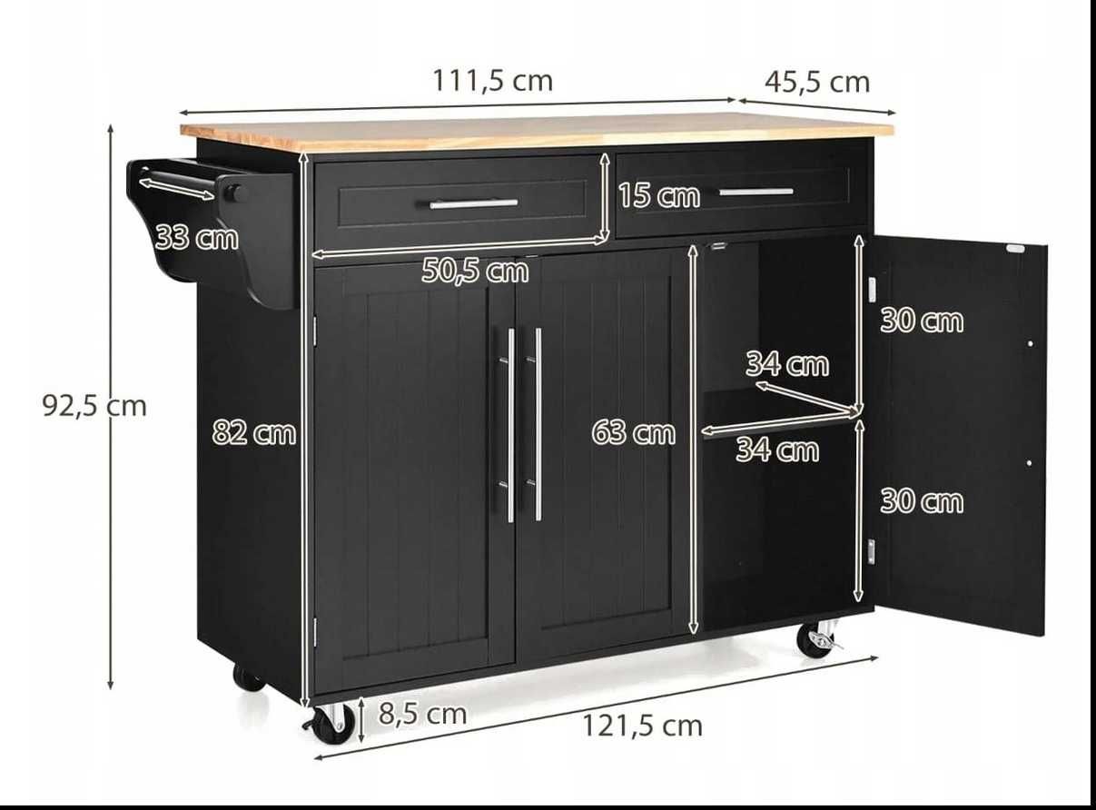Wózek kuchenny na kółkach Wyspa kuchenna 121,5 x 45,5 x 92,5 brąz/czar